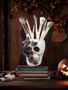 1pc Gothic Retro Butterfly Skull Shaped Decorative Storage Pen Holder, Antique Style Resin Butterfly Skull Decor, Desktop Organizer, Home Decor For Halloween, Suitable For Bookshelf, Vanity, All Season Halloween Decor Fall Decor Room Decor - Multicolor - View 11