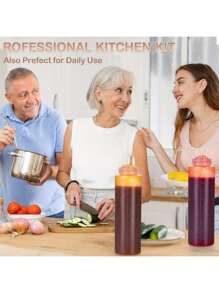 Kitchen Squeeze Bottle, 3-Hole Design With Scale - Durable PE Material, Perfect For Sauces, Condiments And Baking - Includes White, Red And Amber Nozzles, Condiment Dispenser | Modern Kitchenware | Translucent Material, Sauce Squeeze Bottle