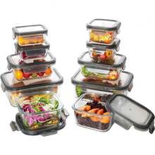 Recipientes de vidrio, recipientes para alimentos, tapas fáciles de cerrar y sellar a prueba de fugas, utensilios de cocina, horno, refrigerador, congelador (Juego de 10 recipientes JUMBO (20 piezas)) - 6 RECIPIENTES MEGA JUMBO (12 PCS) - Ver 1