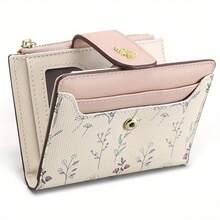 Ladies Elegant RFID Shielded Wallet, Compact Bi-Fold Zipper Clip With Multiple Slots, Beige And Light Blue Dotted Perfect For Daily Use Or Gifts Compact Wallet, Elegant Design, Decorative With Wallet Small Wallet - 藍白色 - 查看 9