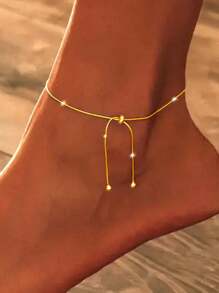 Tobillera ajustable de plata de ley 925 con cuentas, accesorio elegante y sencillo para mujeres, accesorio exquisito para vacaciones/uso diario