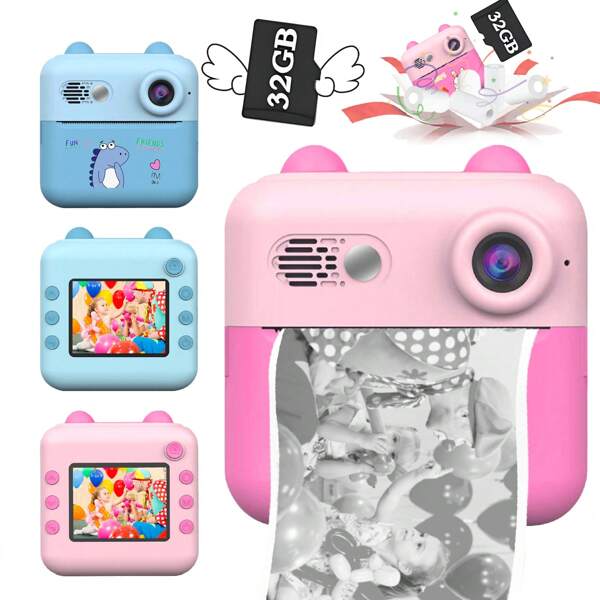 2.4" Kids Instant Print Camera With 1080P HD Screen & 32GB Card, Portable Photo Printer Toy With Fun Games, Music Player, Perfect Christmas Birthday Gift For Boys Girls Ages 3-12