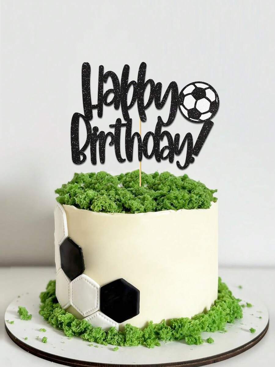 1 pieza Decoración para tarta de cumpleaños con letrero "Feliz Cumpleaños" y figura de jugador de fútbol, para decoración de fiesta de cumpleaños de hombre con tema deportivo - Negro - Ver 1