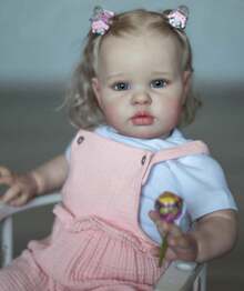 22 Inch Realistic Reborn Doll Ellie, Soft Touch Cuddly Fashion Girl Doll Toy With Hand-Rooted Curly Blonde Hair, Collectible Art Doll, Kids Playmate, Perfect Gift For Birthday/ Thanksgiving/ Christmas