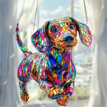 1 pieza Decoración acrílica de Dachshund de 8 pulgadas x 6.7 pulgadas - Decoración colgante de plástico acrílico y colorido de 8 pulgadas x 6.7 pulgadas, arte de pared con tema animal, decoración para el hogar para el dormitorio, la cocina, el jardín exterior, regalo de inauguración de la casa para amantes de los perros