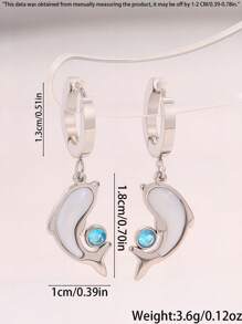 2pcs Exquisite Multi-Color Stainless Steel Earring Set With Unique Design, Cute Dolphin Ocean Elements, Fashionable And Cool, Suitable For Parties, Jewelry Accessories And Gifts
