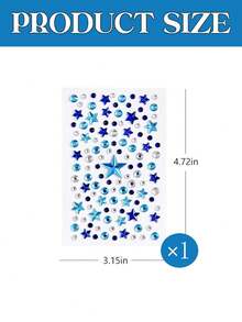 蓝钻脸部宝石星形面部和身体珠宝贴纸，粘贴式水晶钻，独立日派对服装化妆装饰