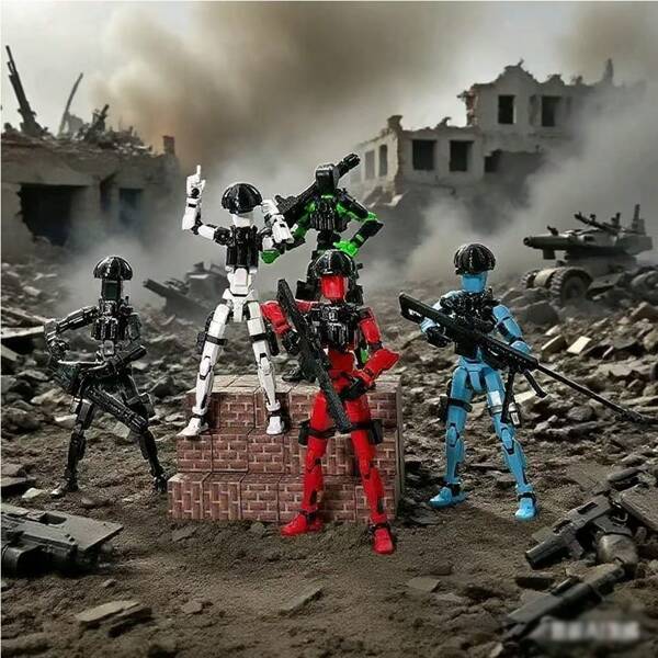 Set di action figure ultimate T13, 13 pezzi, multi-snodati, set di armi complete, zaino tattico, lanciafiamme, realizzato in materiale ABS durevole, colori misti, adatto per decorazione da scrivania e appassionati di giochi, per bambini di 8 anni e oltre