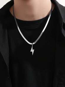 1pc Vintage European & American Style Devil's Eye Round Pendant Necklace, Unisex V-Shaped Snake Bone Chain Titanium Steel Jewelry, Fashion Small Crowd Favorites, Christmas, New Year, Valentine's Day Gift - Multicolor - View 10