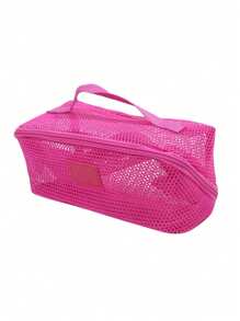 1pc Breathable Mesh Cosmetic Bag - Large Capacity, Multi-Layer Organizer With Handles, Portable And Stylish Makeup Pouch For Women, Breathable Storage Bag Transparent Mesh Texture