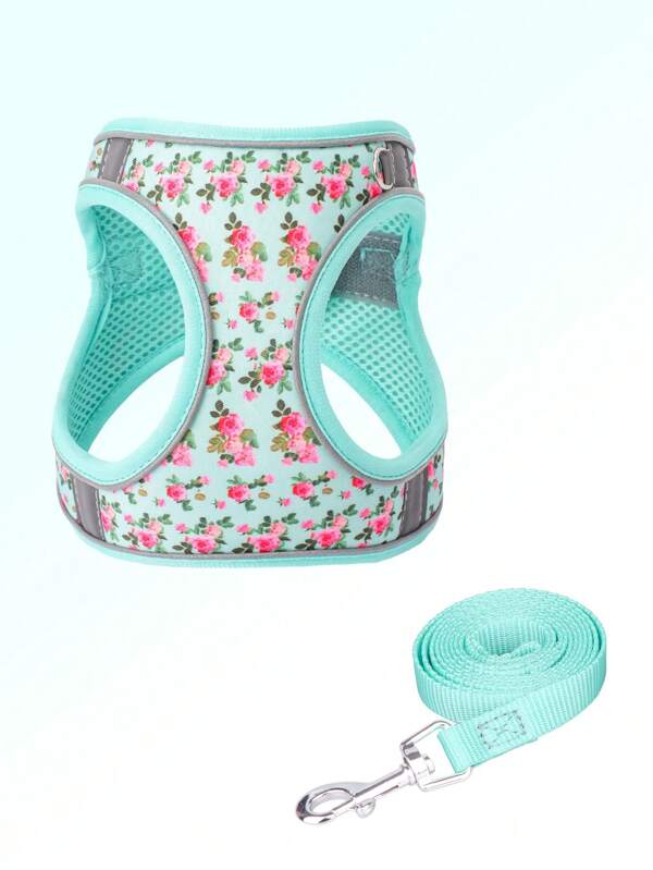 Polyester Printed Pet Chest Harness, Reflective Vest-Style Dog Chest Harness For Small & Medium Dogs