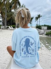 1 pezzo Maglietta a maniche corte grigia con stampa di delfini e motivi tropicali per ragazze adolescenti, abbigliamento estivo confortevole e alla moda per studenti e ragazze pre-adolescenti
