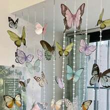 46pcs Set Hanging Butterfly Garland Kit DIY Ceiling Butterfly Set DIY Butterfly Curtain Material Simulation Butterfly Pendant Ornaments Bohemian Style Artificial Flower Door Curtains Floating Butterfly Wall Hanging Backdrop Photography For Themed Wedding Birthday Room Layout