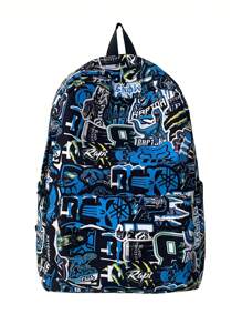 Casual Large Capacity Graffiti Contrast Color Multi-Pocket Functional Backpack, Unisex, Versatile For School, Errands, Travel, Suitable For Back To School Back To School Supplies
