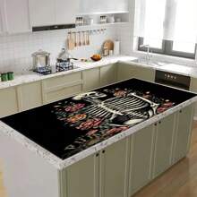 1 pieza Estera de secado para cocina con estampado de calavera y rosa, súper absorbente para ocultar manchas, con respaldo de goma, almohadilla multiusos para cafetera, encimeras, platos, absorbe el agua rápidamente