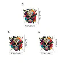 1pc/2pcs/3pcs Vibrant Day Of The Dead Floral Skull Iron-On Patch – Washable PVC Transfer For DIY T-Shirts, Jeans, Sweaters, Bags & Pillows – Colorful Sugar Skull With Flowers Design - Multicolor - View 4