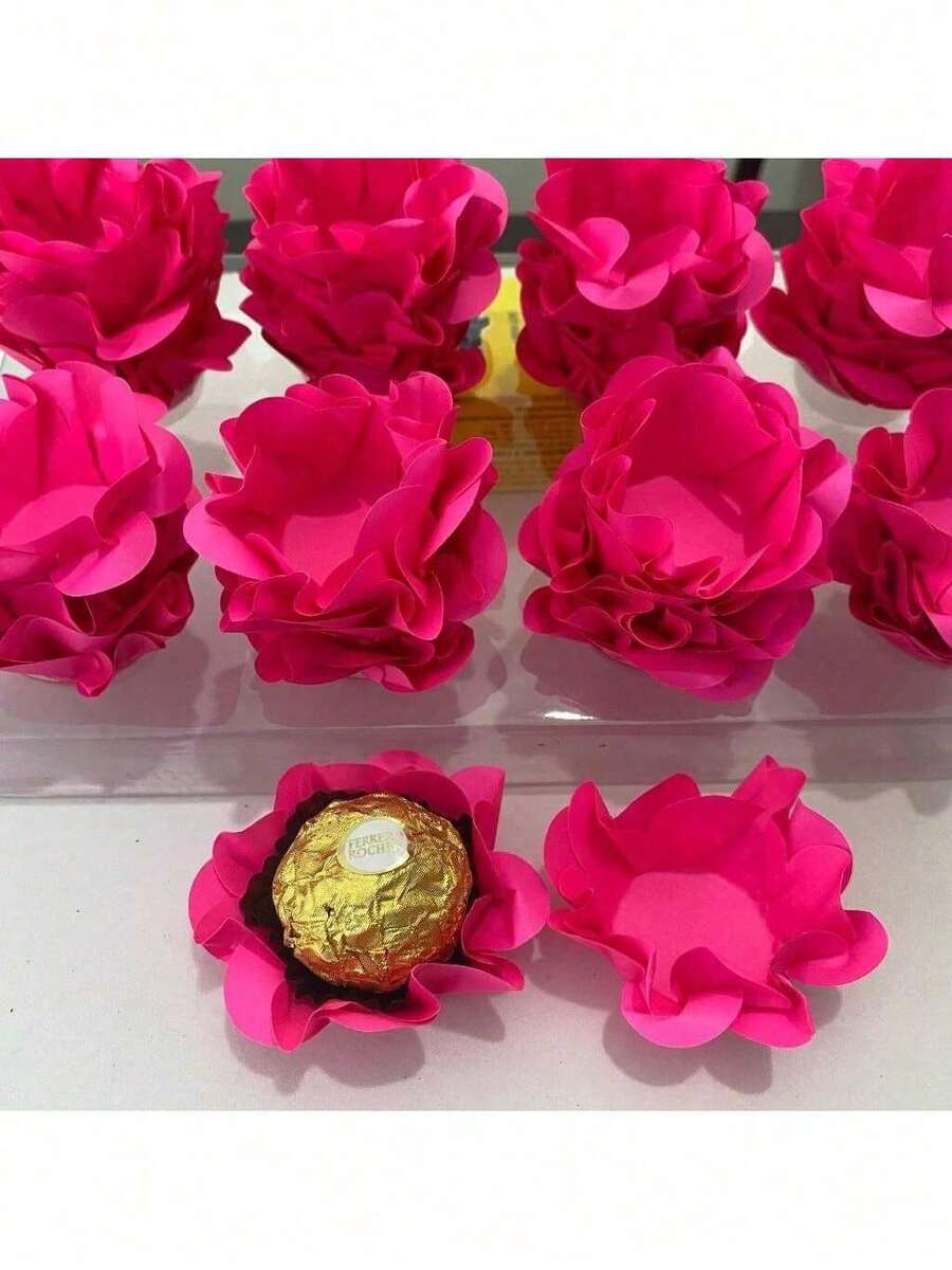 80 Cupcake Wrappers For Fine Sweets Flower Wedding Anniversary Ultrafest Lulli Style Model - Rosa Pink Neon - View 1
