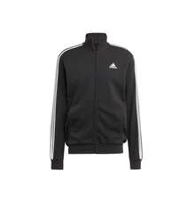 Adidas 男士针织运动套装，三条纹休闲运动夹克和修身运动裤 - 黑色 - 查看 4