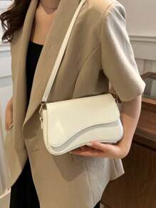 Bolso bandolera minimalista de unicolor con solapa, bolso de hombro clásico con textura para mujer