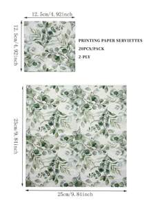 20 piezas/Set, Servilletas de papel desechables con estampado de hojas de eucalipto de 10 pulgadas x 10 pulgadas, papel de seda colorido para fiestas de primavera, bodas, té, restaurantes y cafeterías, decoración de comidas, fabricado con pulpa de madera virgen, artículos para fiestas