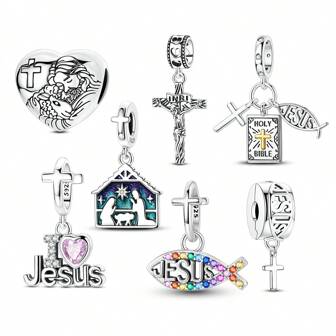 1 pieza Colgante con dije de Jesús y pez de plata esterlina 925 - Joyería religiosa de Luz Sagrada para mujeres, regalo de bendición con símbolo de cruz (/Primera Comunión/Navidad)