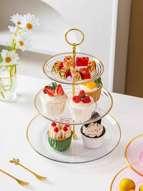 1 stuk meerlaags plastic fruitbord, snoepschaal voor op de salontafel, elegant 3-laags snackdisplayrek