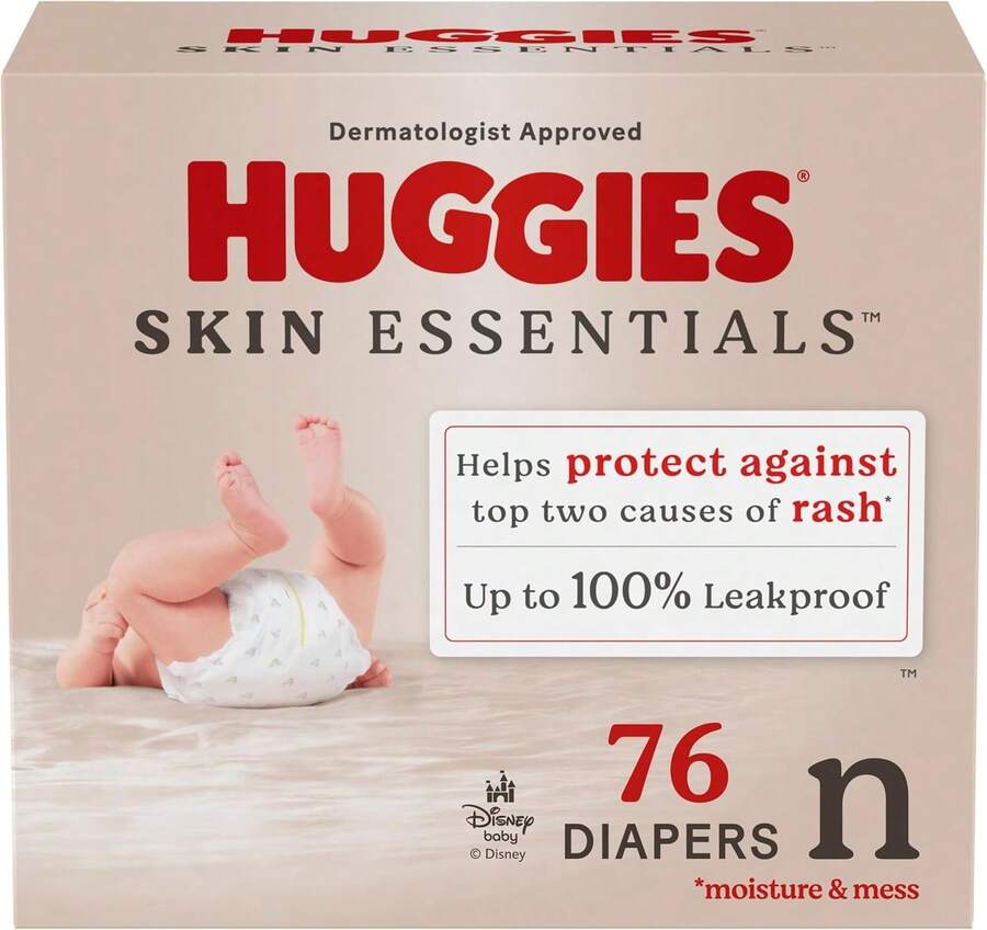 Huggies Size 2 Diapers, Skin Essentials Baby Diapers, Size 2 (12-18 Lbs), 74 Count, Packaging May Vary