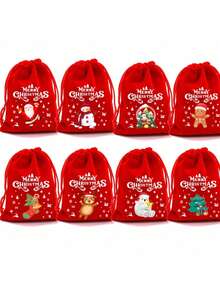 10pcs Random Style Christmas Red Cloth Bags, Bundled Gift Bags, Christmas Apple Bags, Candy Cookie Packaging Bags - Multicolor - View 4