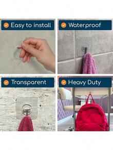 Ganchos adhesivos, ganchos colgadores de pared sin perforación con pegamento fuerte y transparente, aguantan mucho peso, perfectos para cocina y baño / Set de 5, 10, 20, 30 o 50 piezas - Blanco - Ver 6