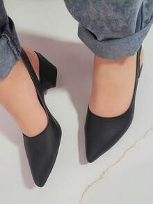 Elegant Block Heel Sandal With Pointed Toe And Open Back - Black - View 2