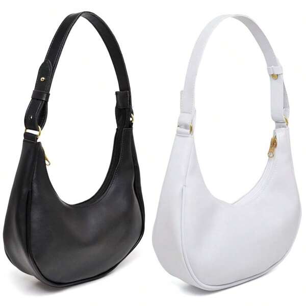 Kit 2 Bolsas Meia Lua Baguete Lisa Alça Curta Ajustável Paty Blogueira