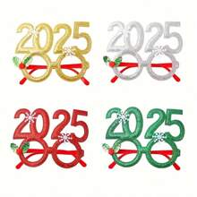 4pcs Christmas Party Glasses 2025 New Year & Festive Party Glasses Frames Photobooth Props Christmas Party Decoration