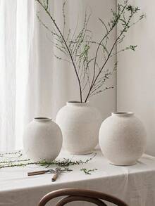 White Ceramic Vase - Large 12.5 Inch Round Floor Vase For Centerpieces, Farmhouse Rustic Minimalist Home Decor (Sandstone White) - Brown - View 8