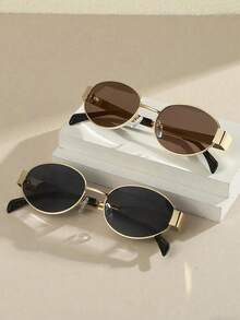 2 副夏季男女时尚眼镜套装，复古椭圆形金属框架装饰眼镜，适合街头风格、日常通勤 - 多色 - 查看 6