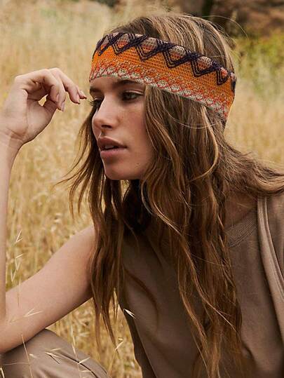 1pc Rhombus Retro Pattern Headband, Women Daily Hair Accessories For Sports, Yoga, Travel, Random Color