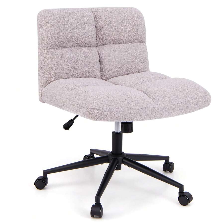 GOFLAME Modern Cross Legged Chair Upholstered Criss Cross Chair Desk-Grey - 灰色 - 查看 1