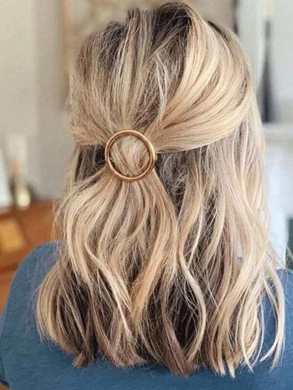 1pc Elegant Round Metal Snap Barrette Clip, School Stuff