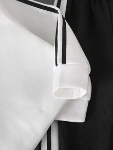 青少年男孩卡通图案印花保暖圆领运动衫和撞色腰带慢跑裤套装 - 白色 - 查看 5