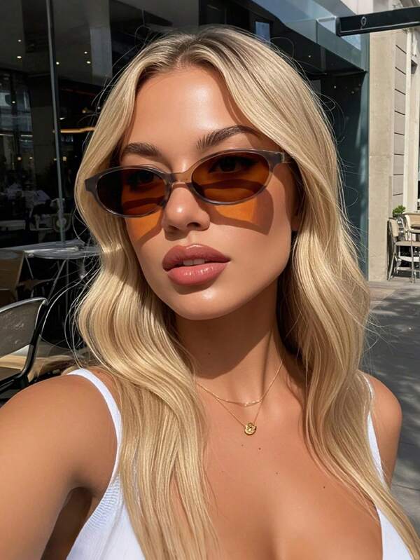 1pc Vintage Oval Small Frame Ladies Fashion Fashion Glasses, Personalized Hip-Hop And Sexy Oval Shape Shades