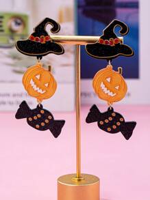 1 par de brincos de acrílico com pingente de abóbora de Halloween, doces e botas, moda para uso diário e festas