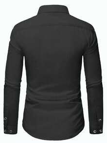 Camicia formale da uomo con bottoni frontali e decorazione in strass, traspirante per tutte le stagioni, manica lunga - nero - Visualizzare 3