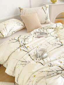 Bộ ga trải giường họa tiết hoa bằng sợi microfiber mềm mại - Bộ ga trải giường/chăn ga 2/3 món tốt nhất - Bao gồm 1 ga trải giường và 1/2 vỏ gối - Giá cả phải chăng, chất lượng cao, phù hợp với giường đơn, giường đôi, giường cỡ lớn, trang trí phòng ngủ. - Vàng nhạt - Xem 7