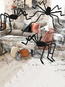 1pc Realistic Giant Spider Decoration, Halloween Party Horror Prop, Autumn Decor, Home Decor, Halloween Decoration, Room Decoration - Black - View 9