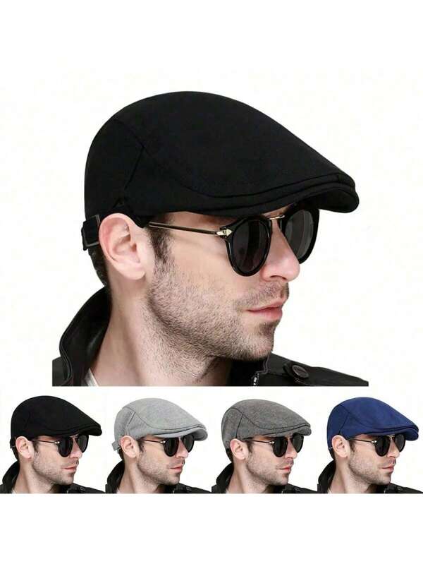 1pc Adjustable Plain Color Beret Hat, Fashionable Outdoor Casual Cap, Suitable For Street, Business Party, Autumn/Winter