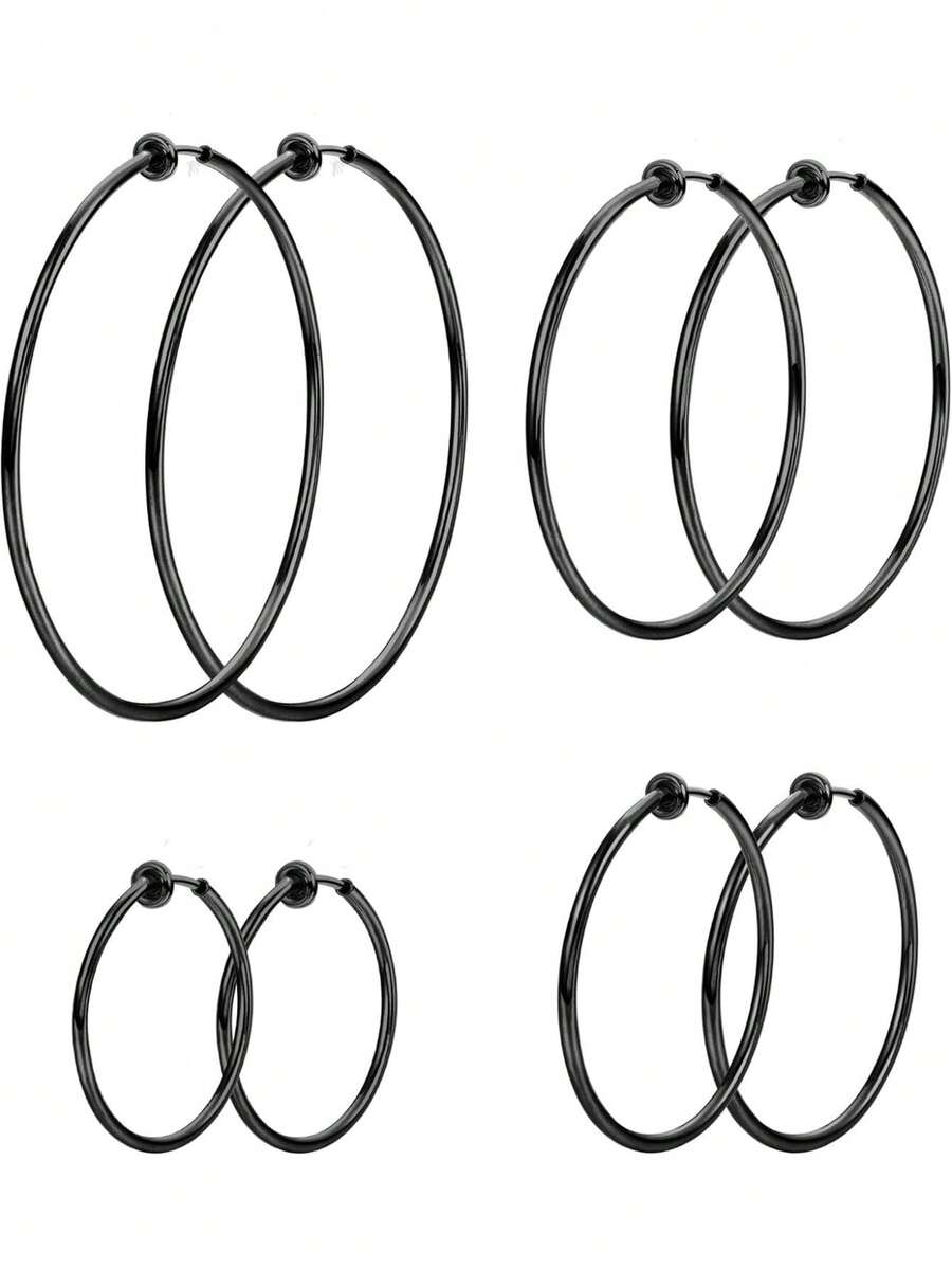 Milacolato 4 Pairs Stainless Steel Clip On Hoop Earrings For Women Fake Hoop Earrings Spring Hoop Earrings For Non-Pierced Ears