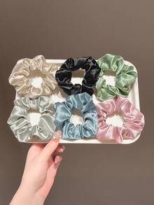 6 件缎面纯色发圈，10 厘米/3.94 英寸，优雅简约纯色弹性发圈，适合日常、休闲、派对、通勤、海滩、发型、化妆、时尚配饰、发饰、发饰、发圈