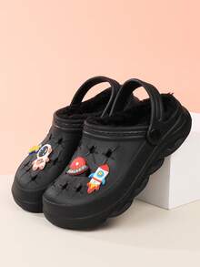 儿童洞洞鞋秋冬保暖男童女童洞洞鞋 - 黑色 - 查看 6