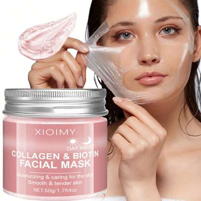 Xioimy قناع الوجه كولاجين وبيوتين من ماركة XIOIMY - خالٍ من الكحول، مرطّب عميق، يعزّز مرونة البشرة، مشرق ويضفي إشراقة على البشرة، قناع الوجه بالكولاجين
