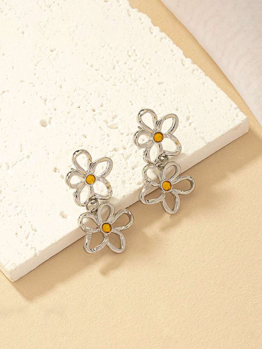 1 Paar elegante, einfache Blumen Ohrringe, Vintage Ambiente Ohrstecker für den täglichen Gebrauch