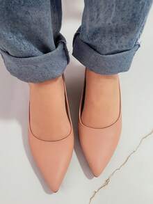 Elegant Block Heel Sandal With Pointed Toe And Open Back - Nude - View 3